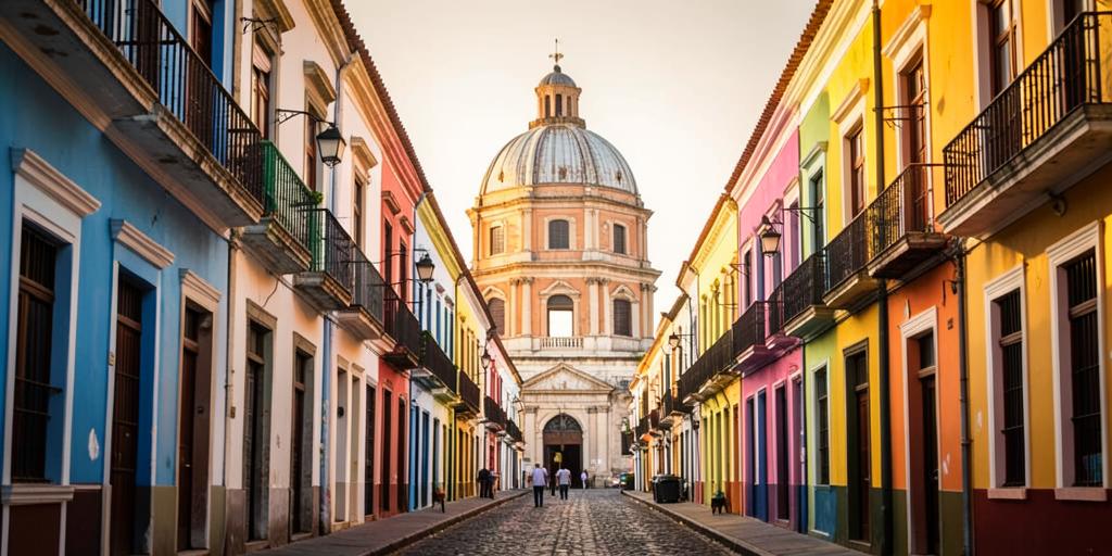 Calles coloniales coloridas de La Habana Vieja con el Capitolio al fondo